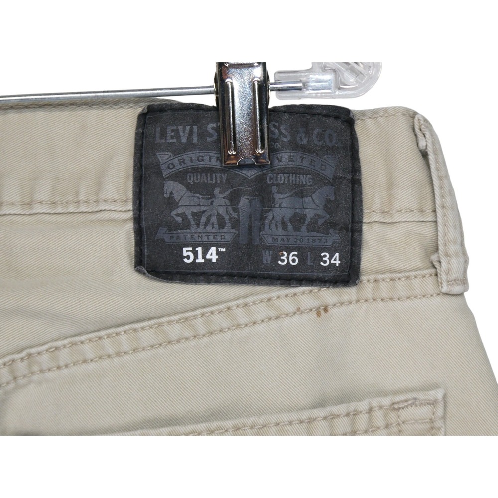Levis 514 Beige Khaki Straight Leg Pants Jeans Mens Size 36x34 White Tag - Picture 4 of 12